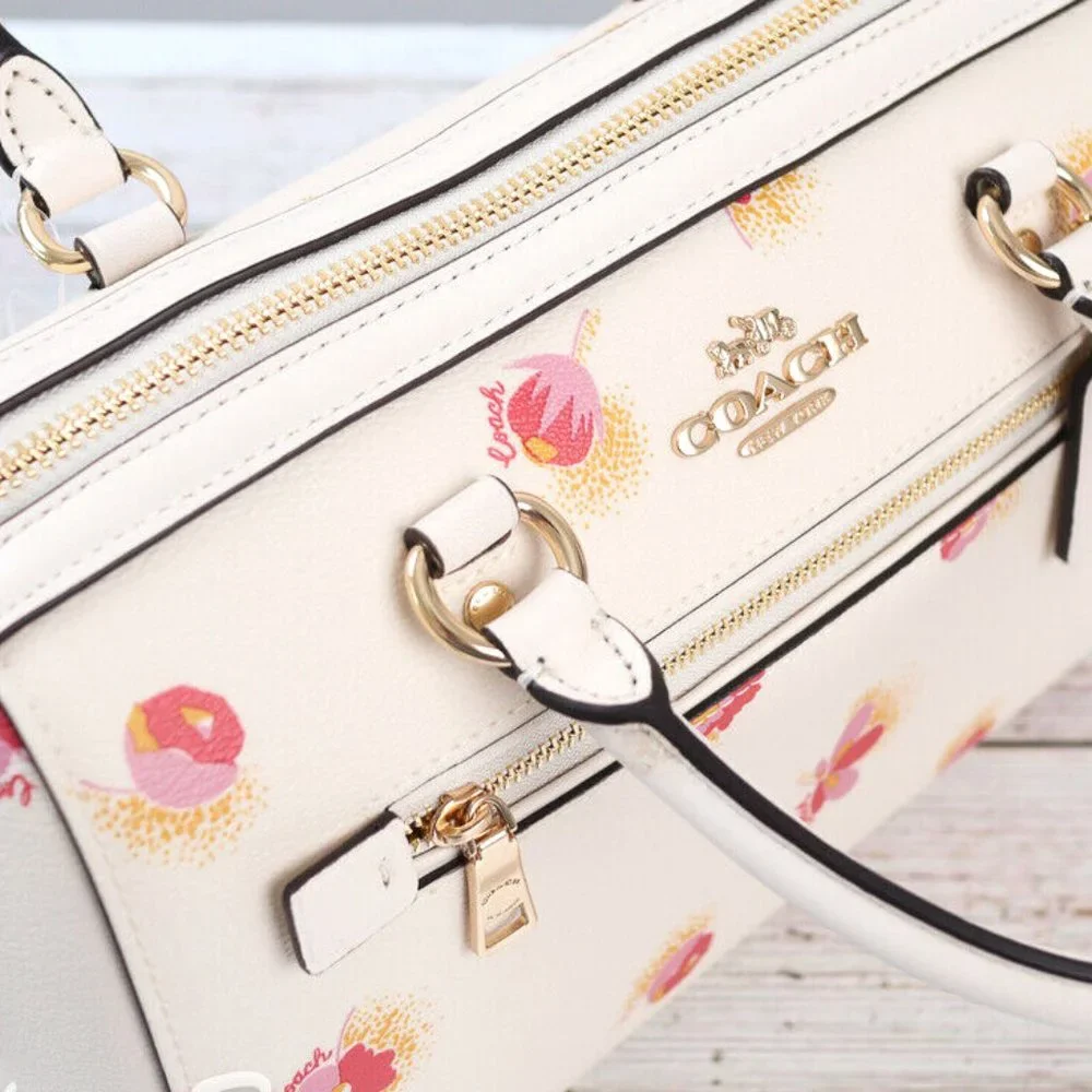 BNWT Coach Rowan Floral Leather Canvas Chalk White Bag Satchel Cross Body C5801 - Picture 11 of 16